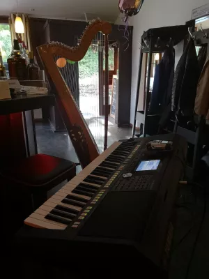 Mit Harfe und Keyboard